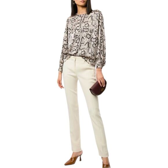 Sz 38 (Large) PAULE KA Light Pastel Gray Snake Print Blouse - Picture 1 of 9